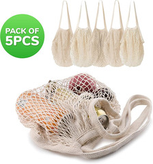 5 Pack Cotton String Shopping Bags Reusable Washable Grocery Mesh Bags Organizer