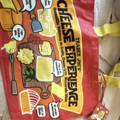 Trader Joe’s Cheese Experience Foldable Canvas Shopping Bag Red Yellow Pop Art