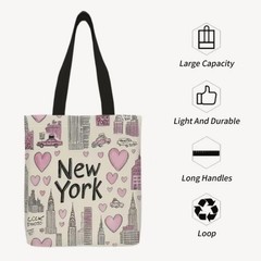 1pc Double-Sided 2D Flat Printing Shopping Tote Bag, New York City Skyline