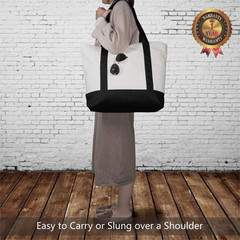 30-Pack Black/Natural Reusable Canvas Tote Bags with Zipper & Pocket