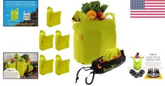 5-Pack Compact Washable Grocery Bags in Green – Clip-on RipStop Nylon Design