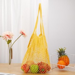 Woven Cotton Mesh Bag Foldable String Long Handle Net Tote Fruit Vegetable New