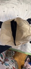 Trader Joe’s Canvas Tote Bag Foldable Beige Navy Blue Solid