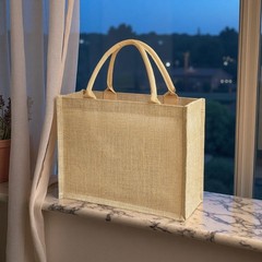 15pcs Reusable burlap tote bags Natural Jute handbags with Waterproof Liner f…