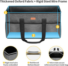 Stand up Extra Large Utility Tote Bag with Lid, Utility Tote Bag with Metal Wire