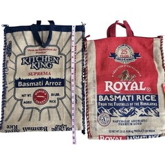 Set of 2 Royal Kitchen King Basmati Rice Burlap Jute Tote Bags Zippered Handles