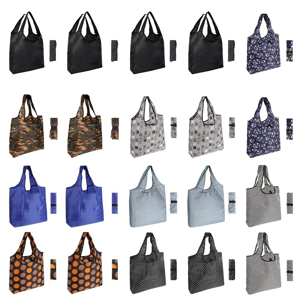 20 Pack 15×4.5×15 Inch Mixed Color Reusable Grocery Bags Handles Foldable