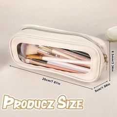 Eldraqth Small Clear Makeup Bag, PU Leather Travel Brush Bag Beige