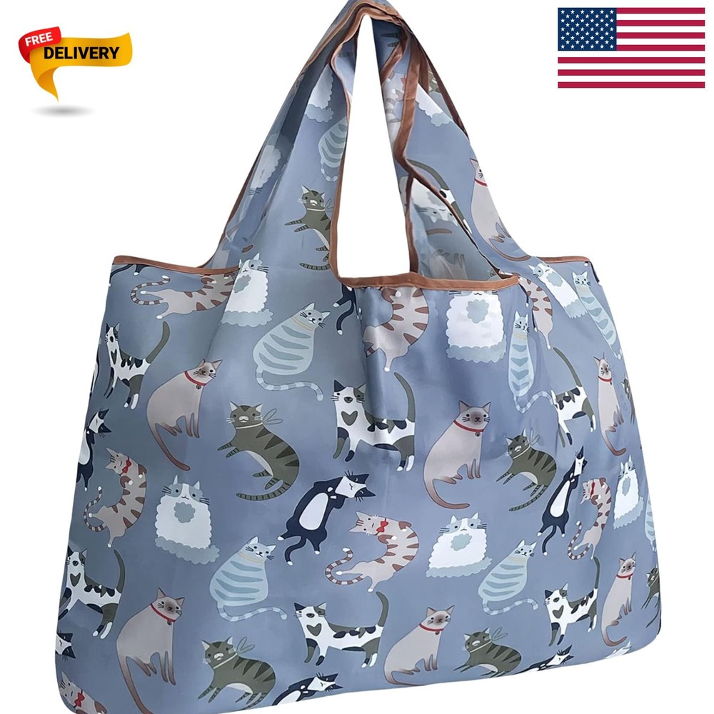 Stylish Large Nylon Reusable Tote Bags – Waterproof & Foldable for Groceries