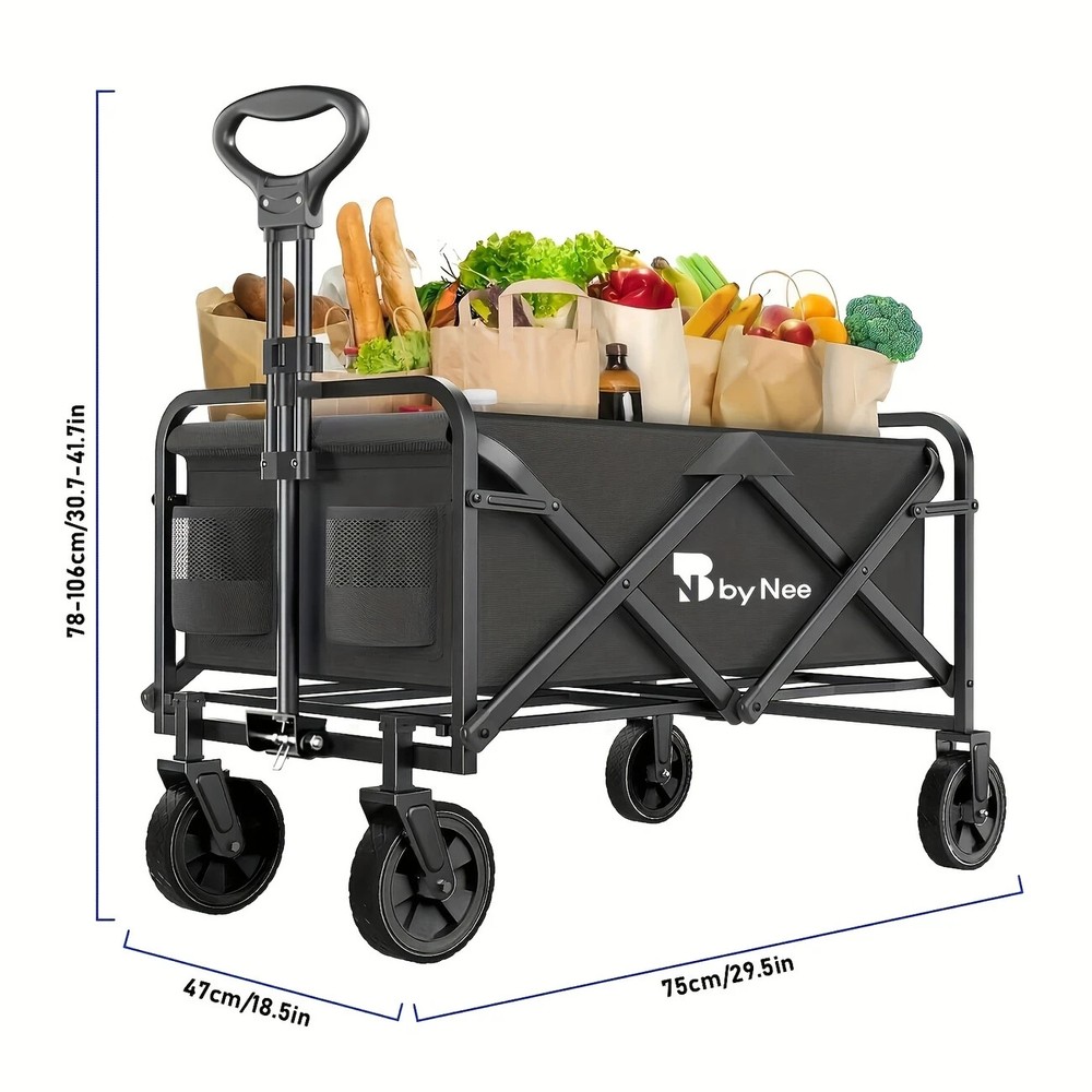Multifunctional Folding Shopping Cart, Trolley, Height Adjustable & 360° Anti-sk