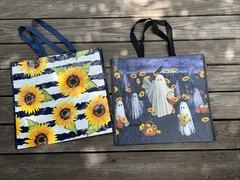 TWO (2) 🌻REUSABLE 🌻SHOPPING TRAVEL TOTE BAGS SUNFLOWERS🌻ECO FRIENDLY HEAVY🌻