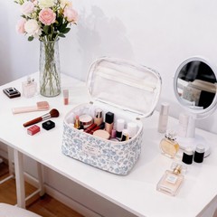 PGAXM 3PCS Makeup Bag,Quilted Cosmetic Bag,Large 10x6x6 inches, Pink Flower
