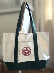 Trader Joe’s 2025 Pine Green LARGE Canvas Shopping Bag, Off White – NEW