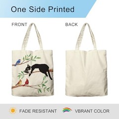 Cat Canvas Tote Bag For Women – Aesthetic Funny Tuxedo Cat Birds Shopping