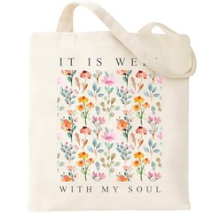 Aesthetic Canvas Tote Bag with Inner Pockets Cute Cloth Tote Bags Soul Flowers