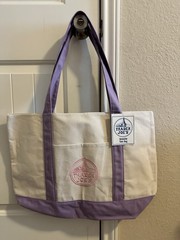 Trader Joe’s Large Canvas Reusable Tote Bag Beige Purple 20x6x14in New