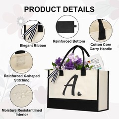 Initial Canvas Tote Bag Monogrammed Gift for Birthday Bridal Shower Wedding