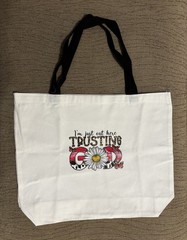 Canvas Tote Shopping Bag “I’m Just Out Here Trusting God” Christian Religious