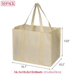 10 PCS Reusable Grocery Bags Extra Large Heavy Duty Shopping Tote Beige