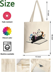 Cute Cat Canvas Tote Bag for Women Reusable Cotton Grocery Bag Beach Totes Gift