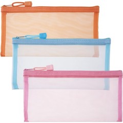 BEIQIYA 3pcs Mini Mesh Makeup Bags, Small Zipper 3pcs-Orange & Pink & Blue