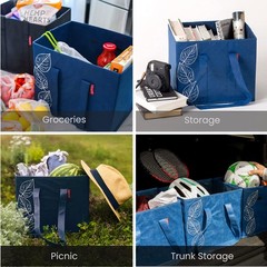 3 PCS Navy Reusable Foldable Grocery Bags Reinforced Bottoms Shopping Tote