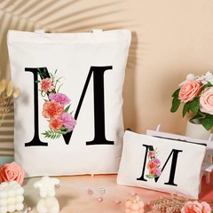 Personalized Initial Canvas Tote Bag Letter Makeup Bag Monogrammed Present Ba…