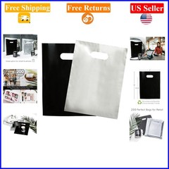 200 Black & Silver Plastic Merchandise Bags 9×12 with Handles, 1.5Mil