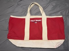 Vintage 90s Polo Sport Ralph Lauren Canvas Tote Beach Weekend Bag with USA Flag