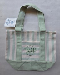 Trader Joe’s MINI Canvas Reusable Bag, w/ Off White or Tan, LIGHT GREEN STRIPES