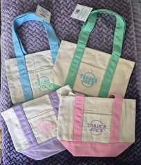 Trader Joe’s Mini PASTEL tote Bags LOT 4 – Purple, Pink, Blue, Green NWT