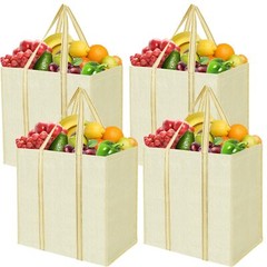 4 PK Grocery Bags Reusable Shopping Bags with Reinforced Bottom Heavy Duty Fo…