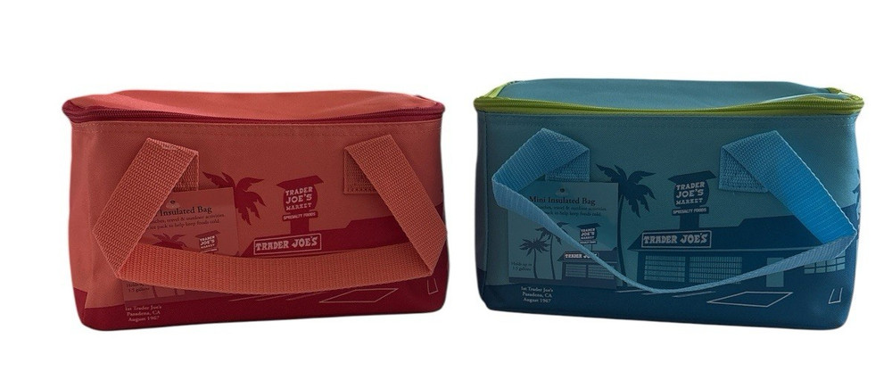 NWT Trader Joes 2025 Set of 2 Peach & Blue Mini 1.5 Gal Insulated Tote Lunch Bag