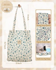 Aesthetic 2 Pack Corduroy Tote Bag – with Corduroy Makeup Pouch Bag for Women…