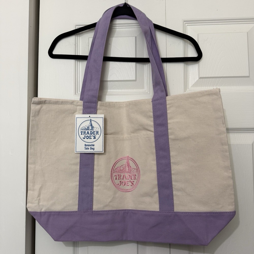 Trader Joe’s – Large Canvas Tote Bag – Lavender – Spring 2026 – Limited Edition