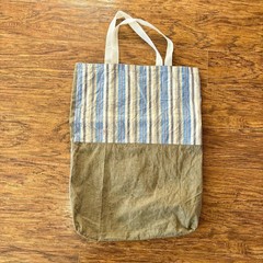 Brown Blue Colorblock Striped Canvas Tote Bag