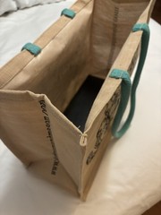 Fortnum & Mason Jute Reusable Tote Shopping Bag Beige/Teal Double Handles 16×12