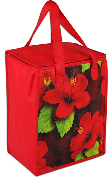 Hawaiian insulated Cooler Lunch Eco Tote Bag Hot Cold Hawaii Red Hibiscus New