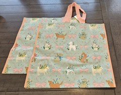 Lot 2 TJ Maxx Puppy Floral Tote Bags XL Reusable Waterproof Shopping Gift ECO