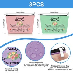 3 Pcs Social Worker Gift Makeup Bag Work Green+Pink+Purple