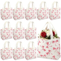 Paterr 12 Pcs Pink Bow Canvas Gift Bags with Handles Reusable Pink Canvas Tot…