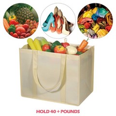 10 PCS Reusable Grocery Bags Extra Large Heavy Duty Shopping Tote Bags Beige