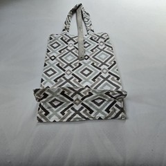 Geometric Canvas Foldable Reusable Tote Bag Stain Repellent 15 x 17 Gray White