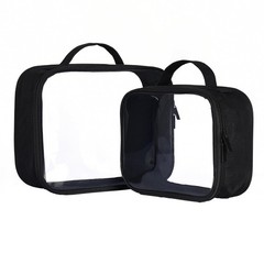 Bolsafy Clear Makeup Bags with Zipper, 1 Large & 1 Pack 2 – 1 L & 1 M, Black