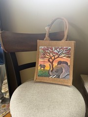 Hand-Painted Tote Bag Limited Edition Reusable Canvas Elephant Sunset Wearable