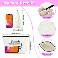 2 Pcs Peacock Makeup Bag Lovers Gifts Inspirational Animal 2pcs Beige