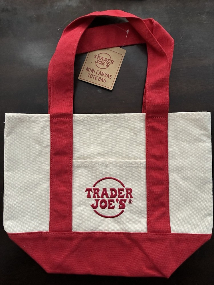 – TRADER JOES ~ RED COLOR ~ MINI CANVAS TOTE BAG ~ BRAND NEW ~