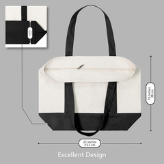 30-Pack Black/Natural Reusable Canvas Tote Bags with Zipper & Pocket