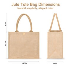 Burlap Tote Bags 4 Pack Jute Tote with Handles and Button (13.7” x 12.1” x …
