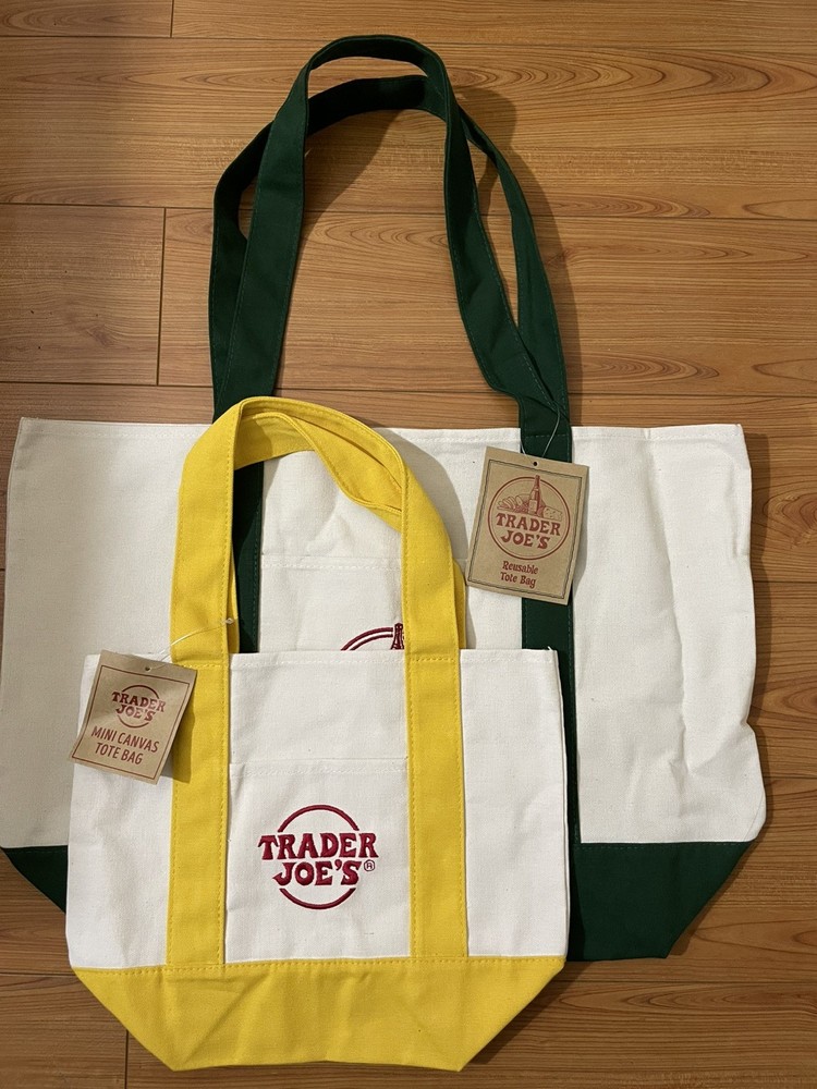 Trader Joe’s Canvas Bags Set of 2 Large Green and Mini Yellow